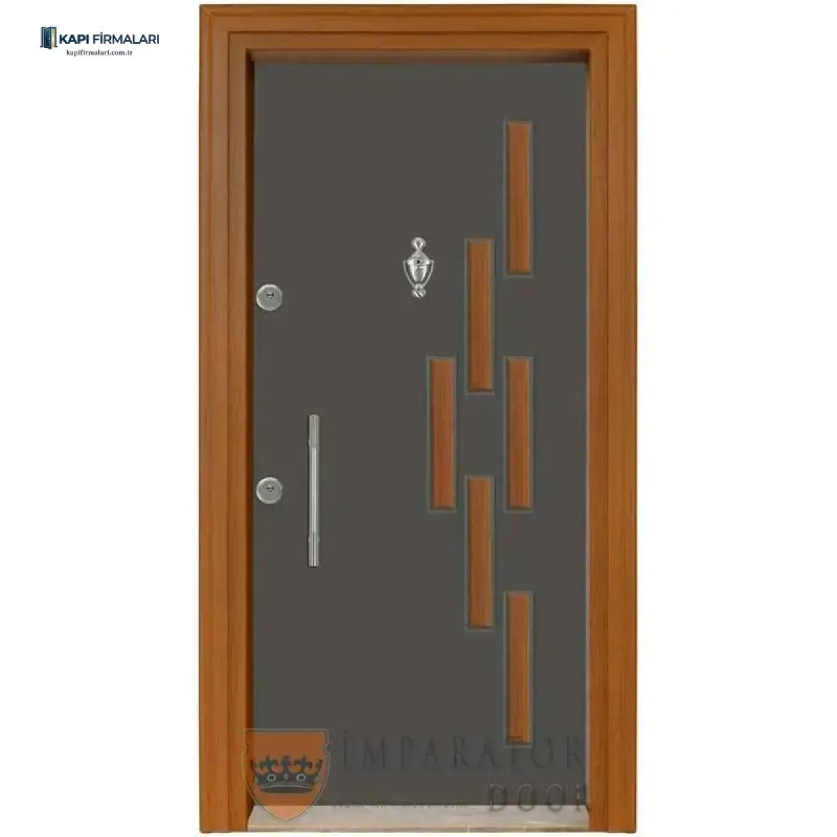 Antrasit ve Ahşap Detaylı Modern Çelik Kapı