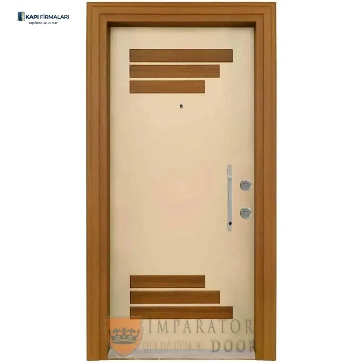 Krem ve Ahşap Görünümlü Çelik Kapı