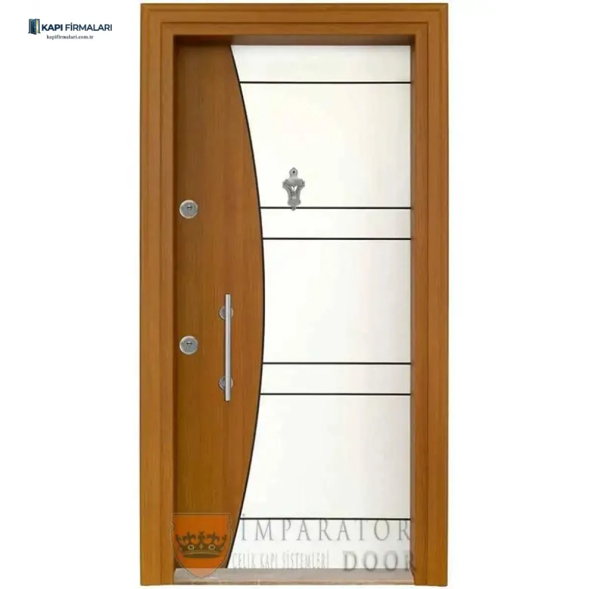 Ahşap ve Beyaz Panel Tasarımlı Modern Çelik Kapı