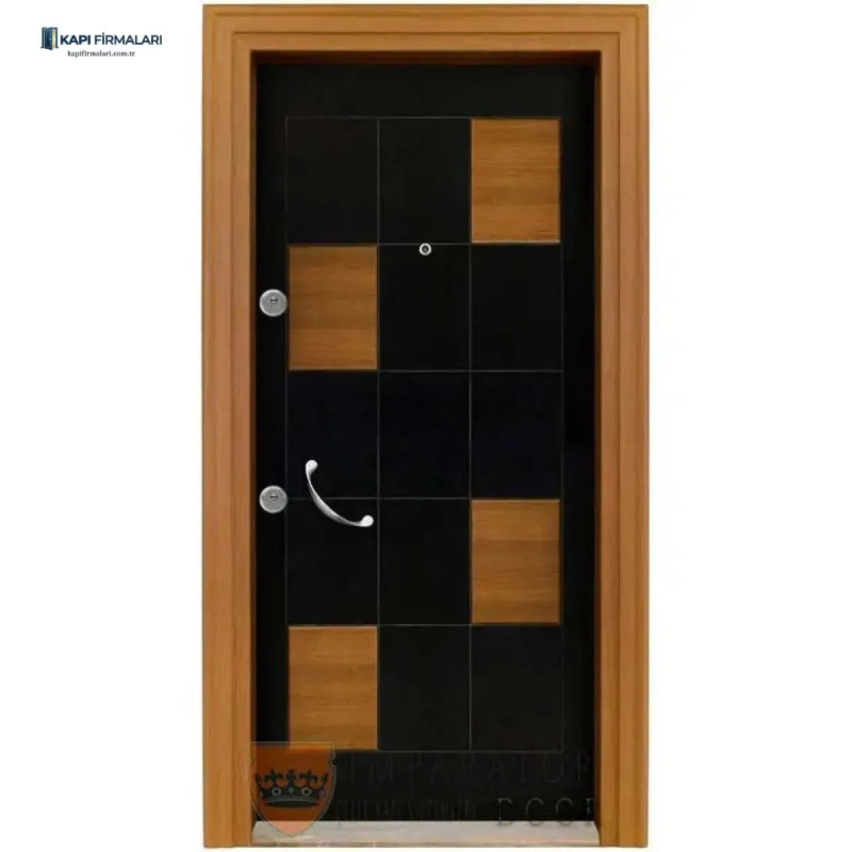 Ahşap Görünümlü Cam Detaylı Villa Kapısı