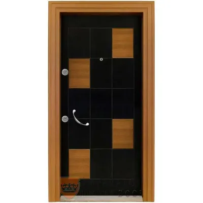 Ahşap Görünümlü Cam Detaylı Villa Kapısı