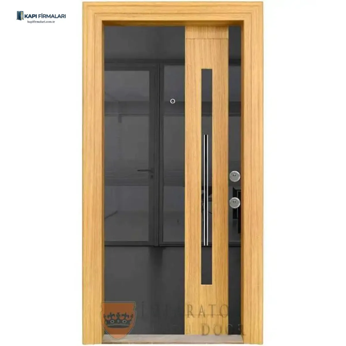 Ahşap ve Cam Detaylı Modern Çelik Kapı