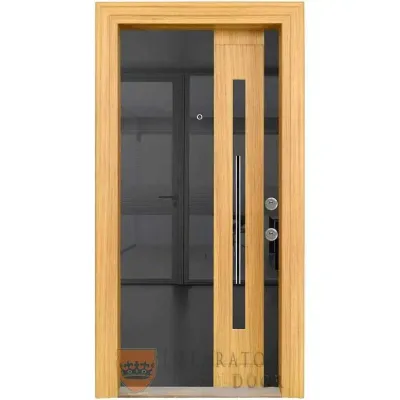 Ahşap ve Cam Detaylı Modern Çelik Kapı