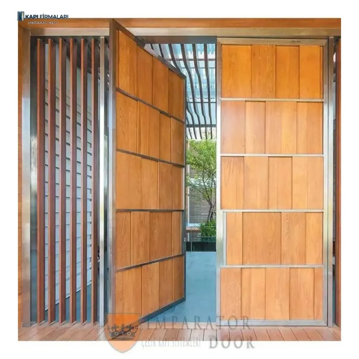 Ahşap Tasarımlı Pivot Çelik Kapı 323 | Lüks Villa Kapısı