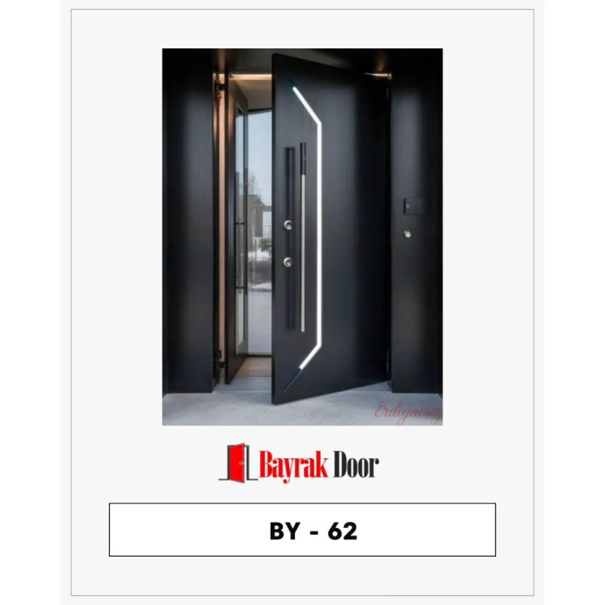 Siyah LED Aydınlatmalı Modern Pivot Kapı | BY-62