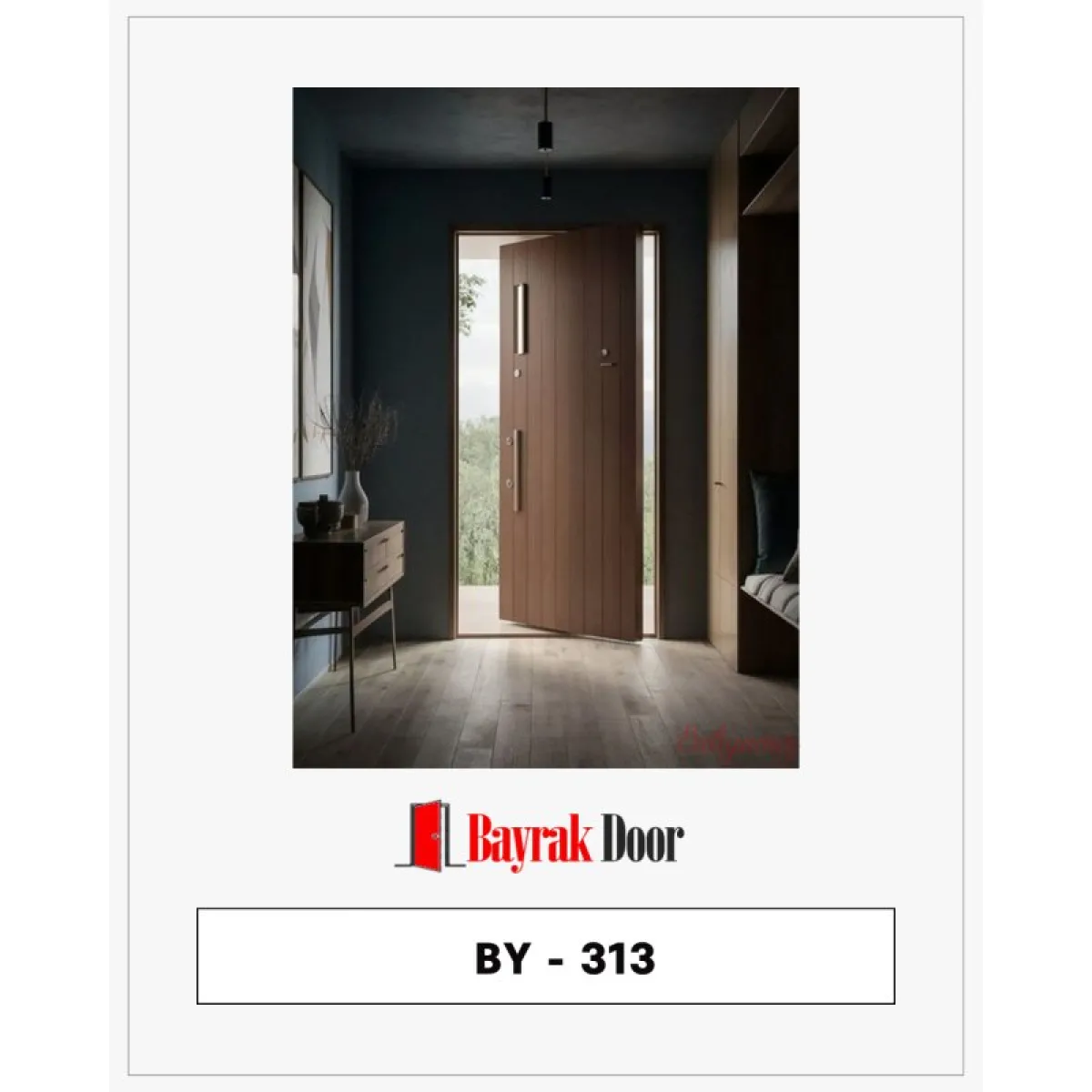 Modern Mimarinin İmzası: BY-313 Ahşap Görünümlü Pivot Çelik Kapı