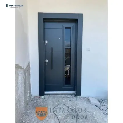 Model 122 İstanbul Antrasit Camlı Villa Çelik Kapı Sistemi