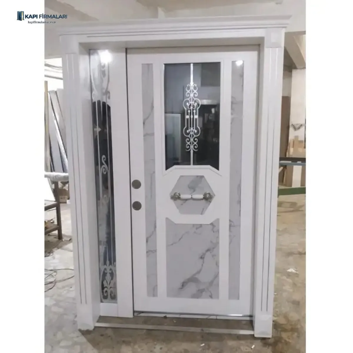 Model 143 Mermer Desenli Beyaz Villa Kapısı | İstanbul İklimine Özel Üretim