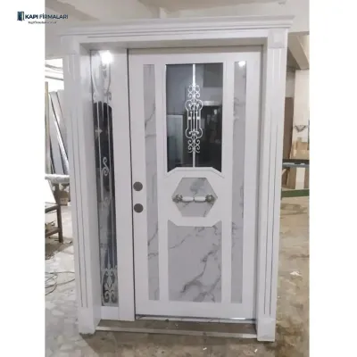 Model 143 Mermer Desenli Beyaz Villa Kapısı | İstanbul İklimine Özel Üretim