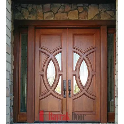 Ahşap Dokulu ve Cam Detaylı Çift Kanatlı Villa Kapısı Modelleri