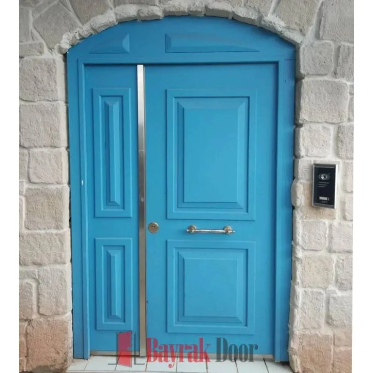 Mavi Klasik Çizgili Taş Ev Uyumlu Villa Kapısı 283
