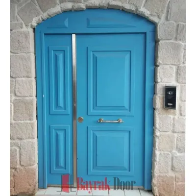 Mavi Klasik Çizgili Taş Ev Uyumlu Villa Kapısı 283