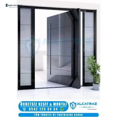 Modern Siyah Cam Detaylı Pivot Villa Kapısı ERD 1025