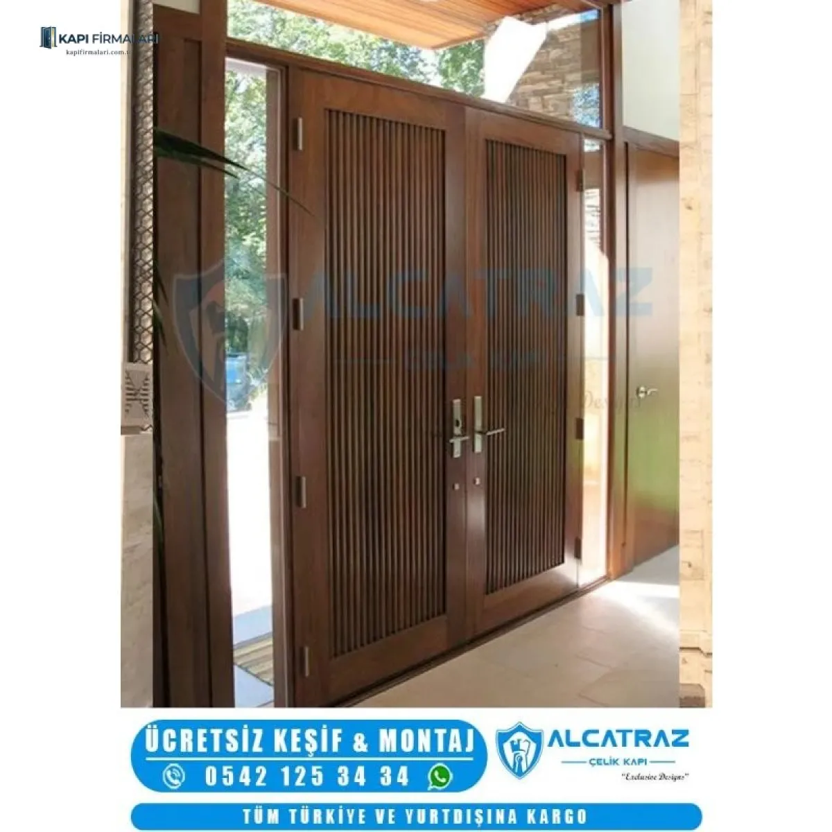 Ahşap Tasarımlı Çelik Villa Kapısı - Erd 1091