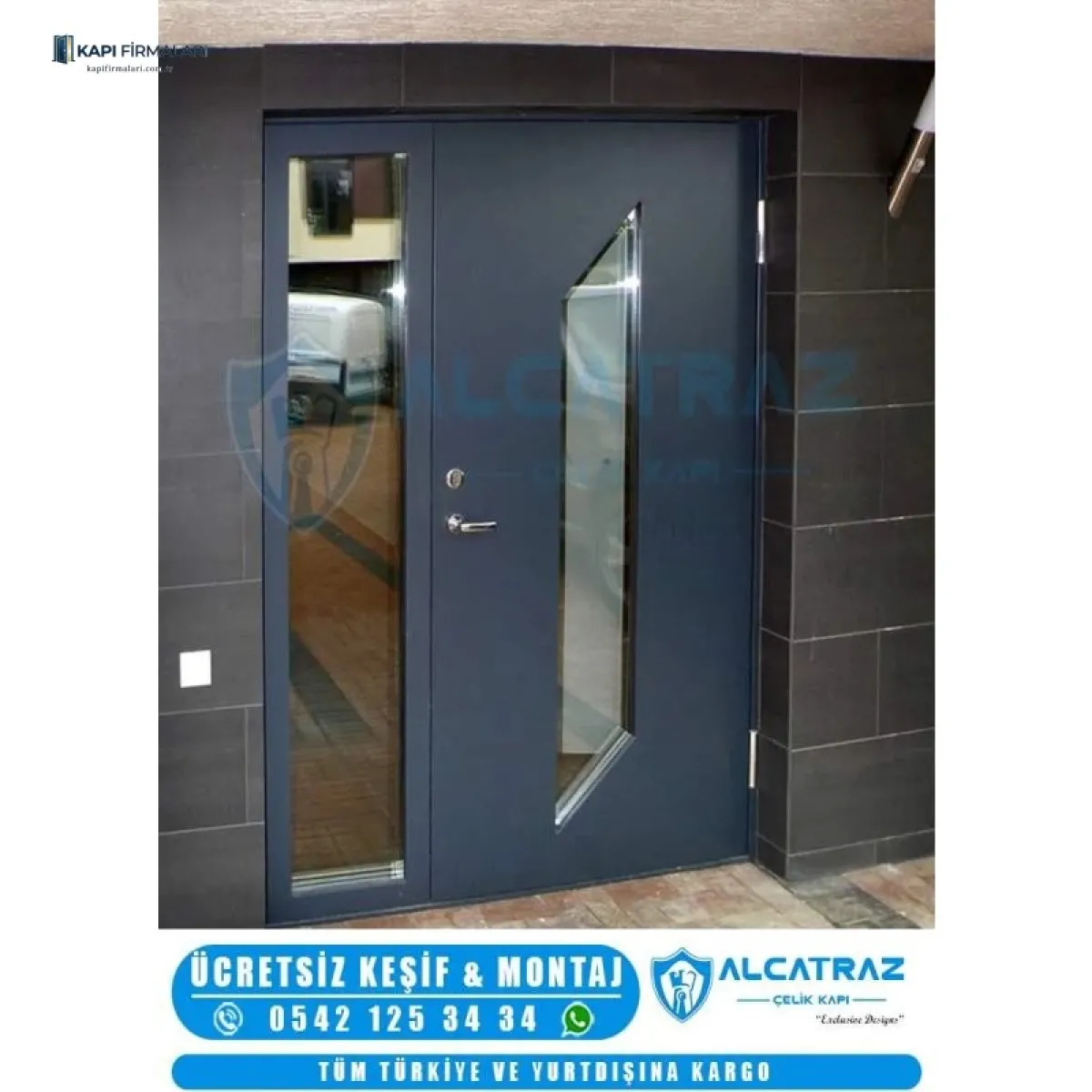 Modern Cam Detaylı Dış Mekan Villa Kapısı – Erd 1161