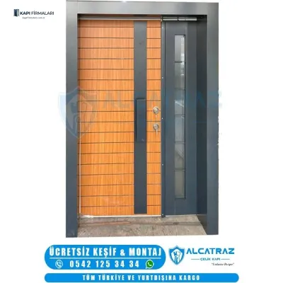 Erd 1232 Modern Ahşap Desenli Camlı Villa Kapısı