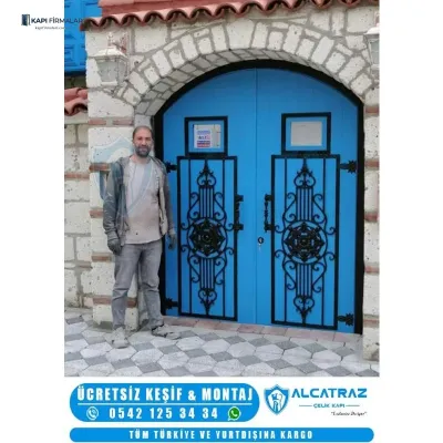 Özel Tasarım Mavi Çift Kanatlı Villa Kapısı Erd 1239