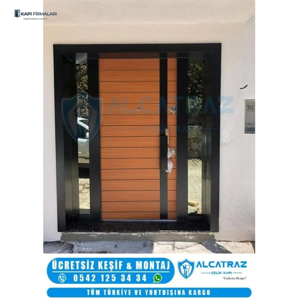 Modern ve Güvenli Villa Girişi: Ahşap Görünümlü Çelik Kapı ERD 1255